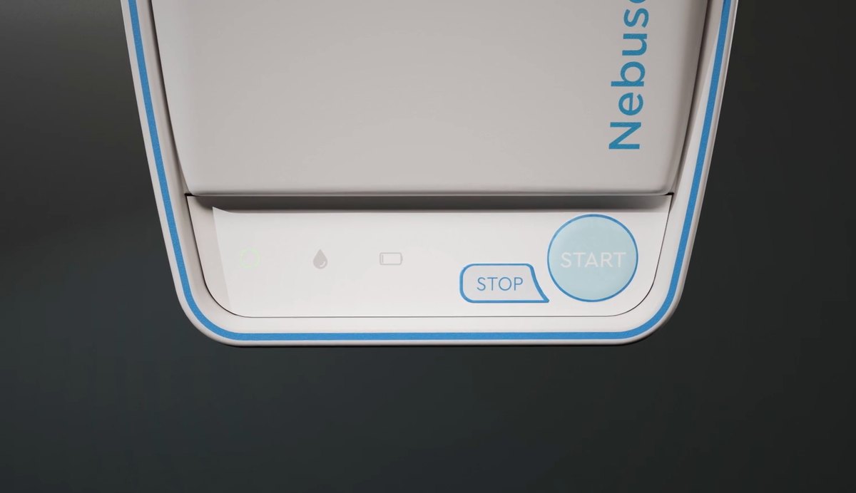 The start and stop controls on the front face of the Nebuscent unit
