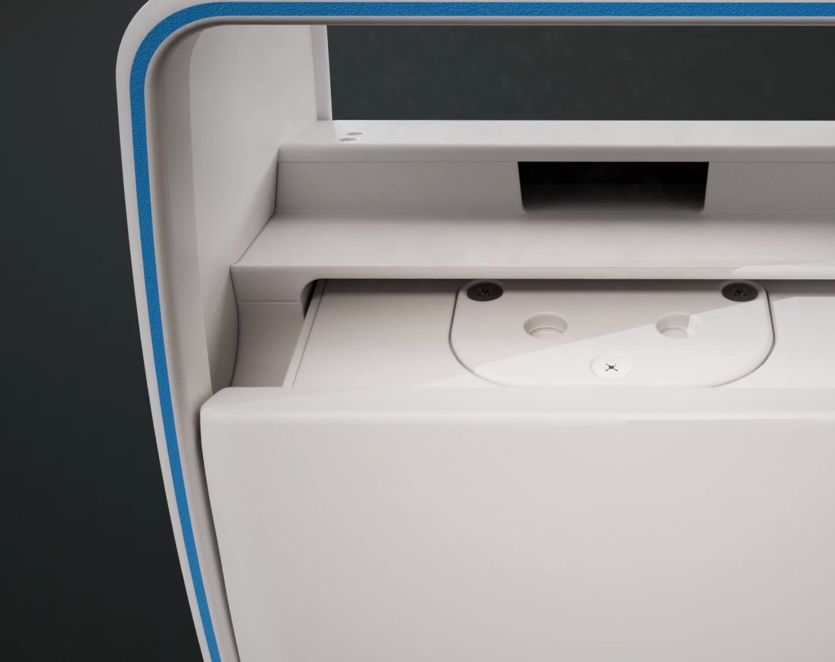 Overhead view of the Nebuscent unit with the cartridge compartment open